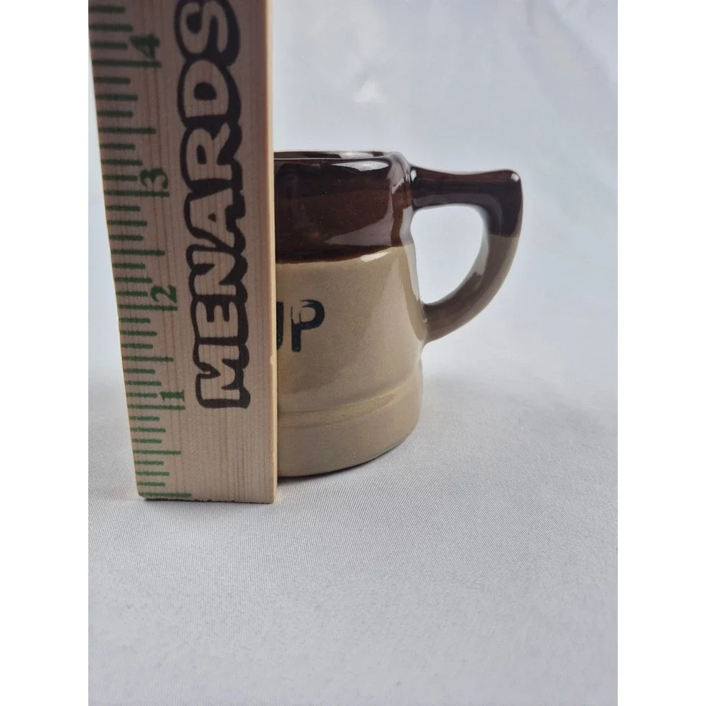 Vintage Stoneware Measuring Cup Set 1 Cup & 1/4 Cup Brown Tan Ceramic Pitchers